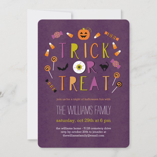 Convite de Festa de Halloween para Doce ou Travess (Frente)
