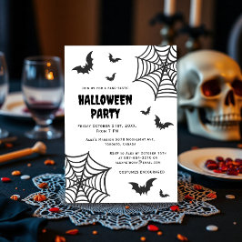 Convite de Festa de Halloween Preto e Branco Aranh