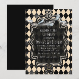 Convite de festa de Halloween preto e creme com di