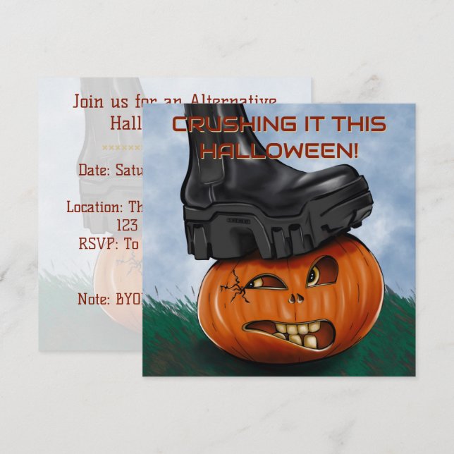 Convite de Festa de Halloween Radical com Bota Esm (Frente/Verso)
