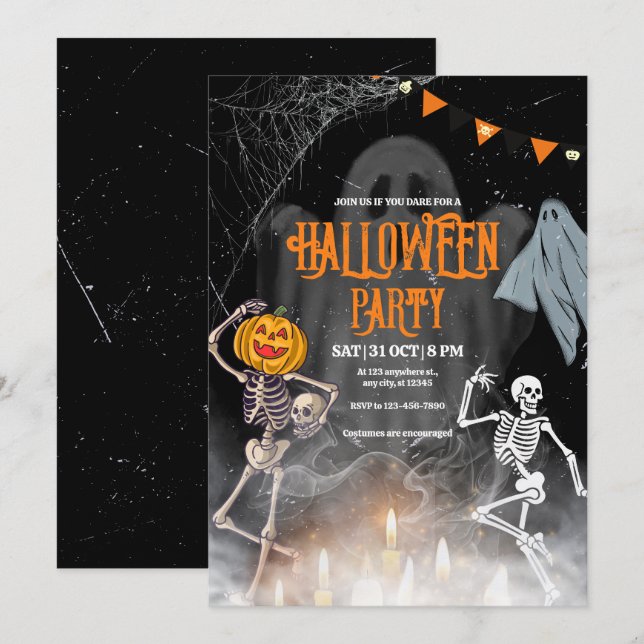 Convite de festa de Halloween retrô, Halloween Esq (Frente/Verso)