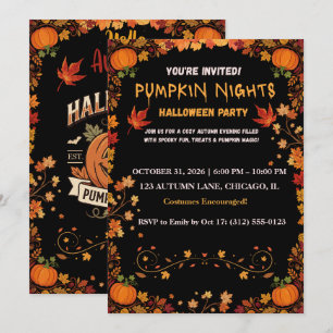 Convite de festa de Halloween Retro Pumpkin Nights