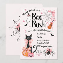 Convite de Festa de Halloween Rosa e Preto Feminin