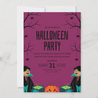 Convite de festa de Halloween roxa assustadora