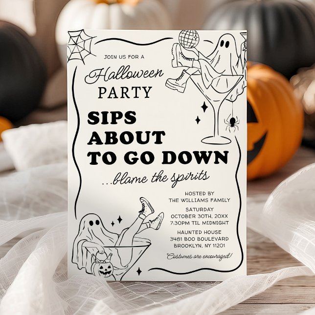 Convite de Festa de Halloween Sips About to Go Dow (Criador carregado)