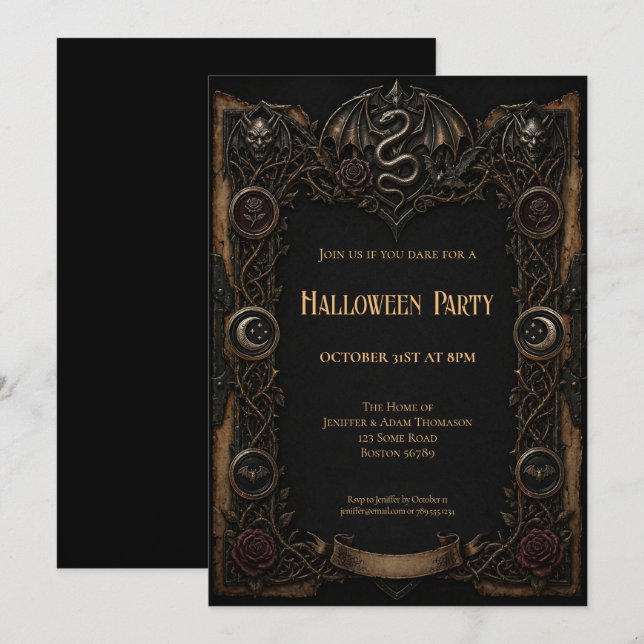 convite de festa de Halloween vintage (Frente/Verso)