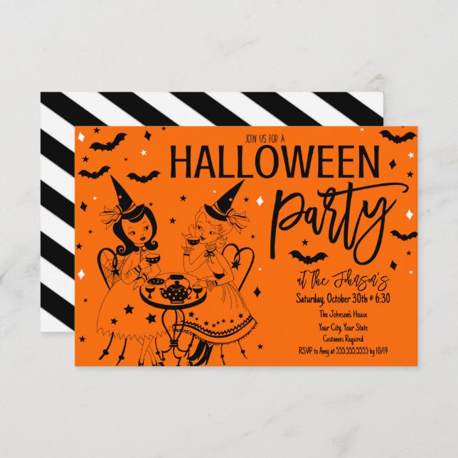 Convite de Festa de Halloween Vintage (Frente/Verso)