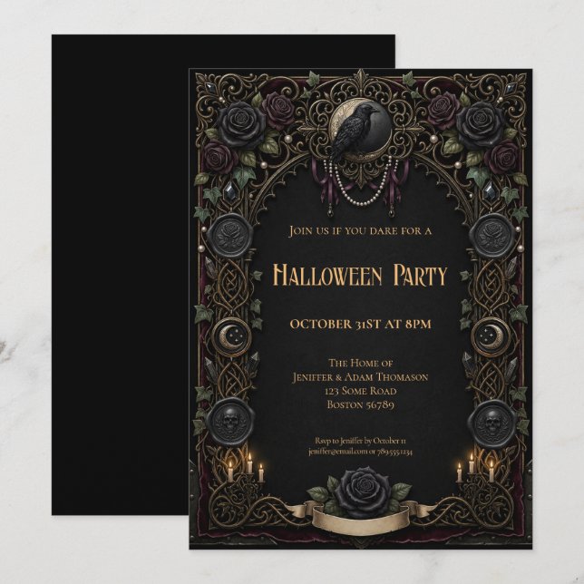 convite de festa de Halloween vintage (Frente/Verso)