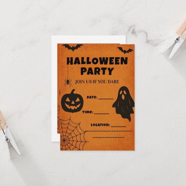 Convite de Festa de Halloween Vintage | Ícones Ass (Frente/Verso In Situ)