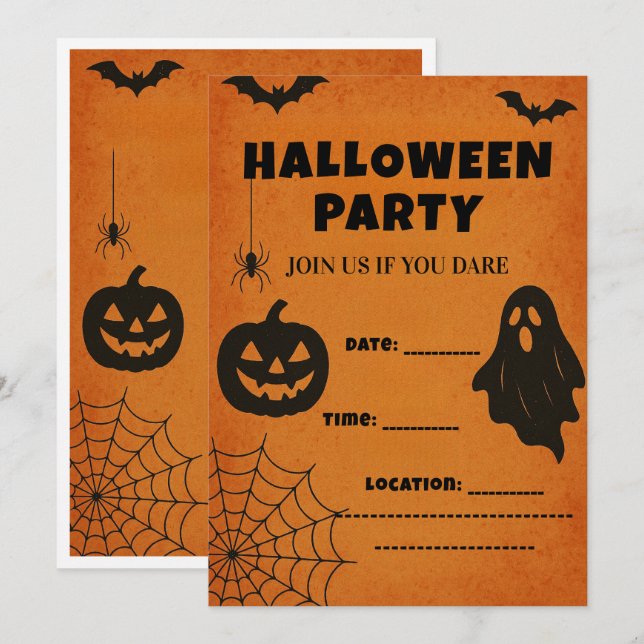Convite de Festa de Halloween Vintage | Ícones Ass (Frente/Verso)