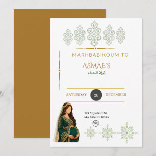 Convite de Festa de Henna Verde e Dourado Marroqui