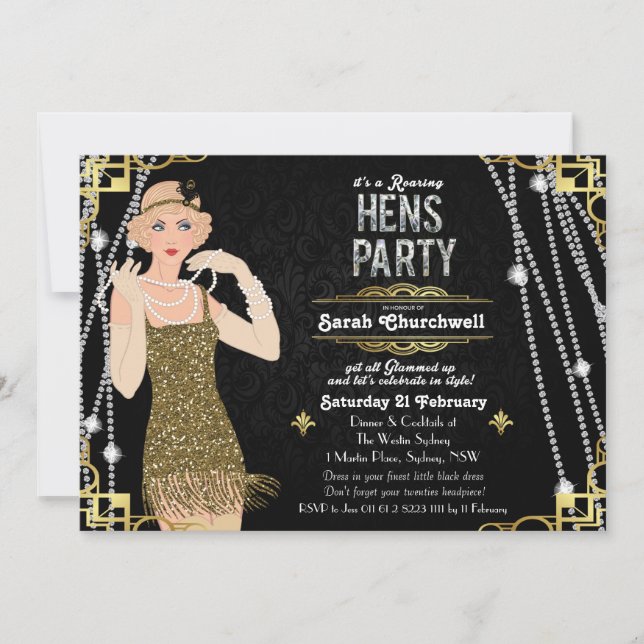 Convite de festa de Hens do Grande Gatsby Garota F (Frente)