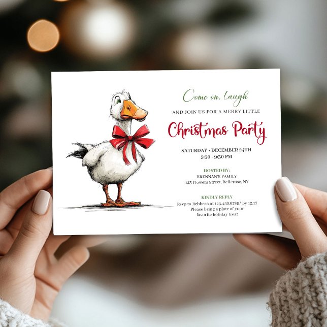 Convite de Festa de Humor Excêntrico dos Gansos Bo (Christmas Silly Geese Quirky Humor Party Invitation)