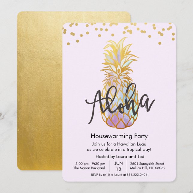 Convite de Festa de Inauguração Aloha Luau Havaian (Frente/Verso)
