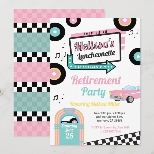 Convite de festa de jantar na lanchonete retrô (Frente/Verso)