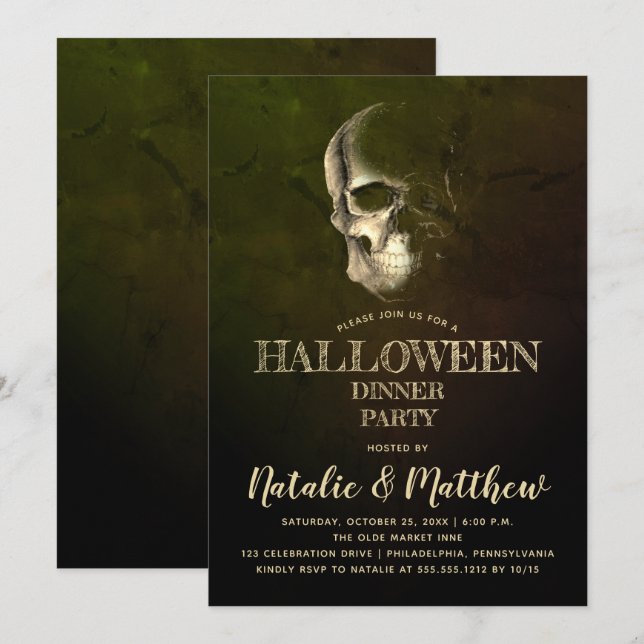 Convite de Festa de Janto de Halloween do Skull Ni (Frente/Verso)