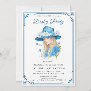 Convite de festa de jardim de chapéu azul elegante