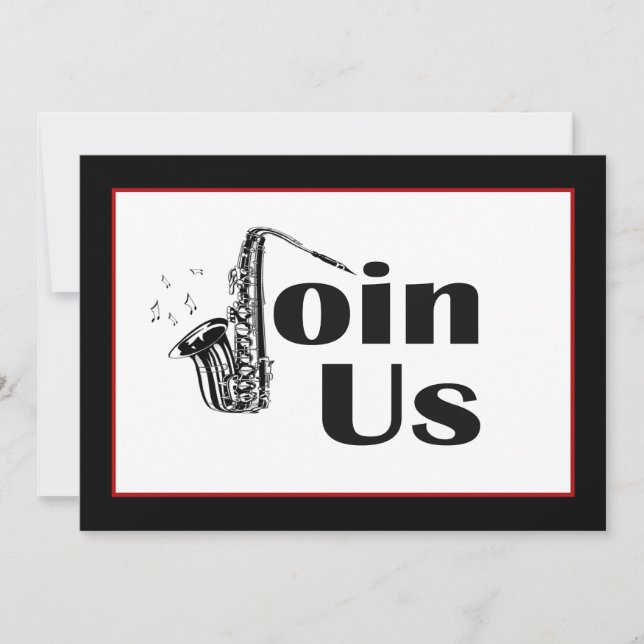 Convite de festa de jazz com saxofone (Frente)