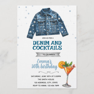 convite de festa de jeans e coquetéis
