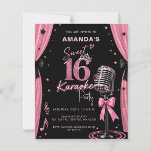 Convite de festa de karaokê Glam Pink Sweet 16 orç
