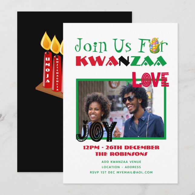 Convite de festa de Kwanzaa com foto moderna 7 vel (Frente/Verso)