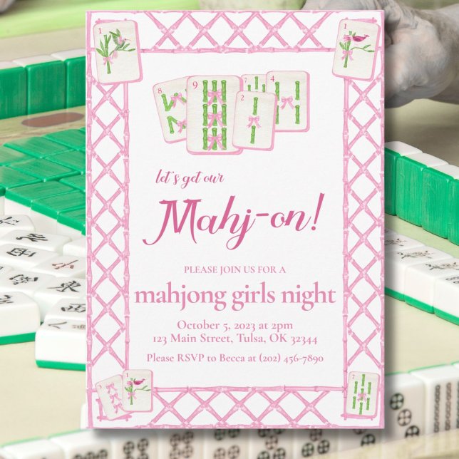 Convite de Festa de Mahjong, Coquete Pink Green (Criador carregado)