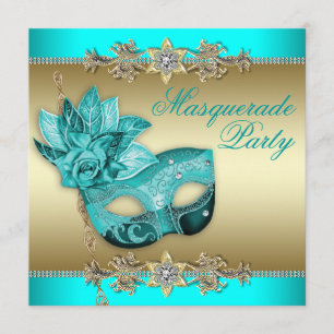 Convite de Festa de Máscaras Azul Turquesa Elegant