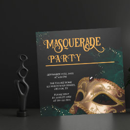 Convite de Festa de Máscaras Elegante em Ouro e Pr