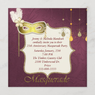 Convite de Festa de Máscaras Marrom Elegante & Dou