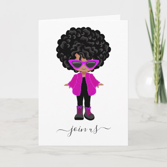 Convite de festa de menina negra da Little Fashion (Frente)