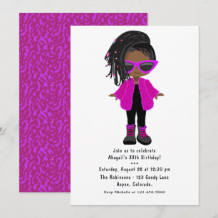 Convite de festa de menina negra de moda rosa quen