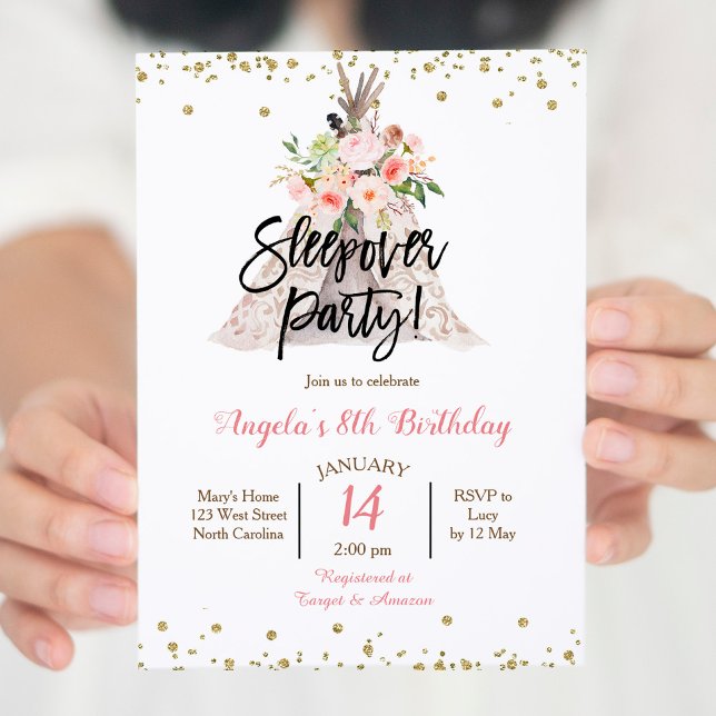 Convite de Festa de Meninas para Pijamada (Criador carregado)