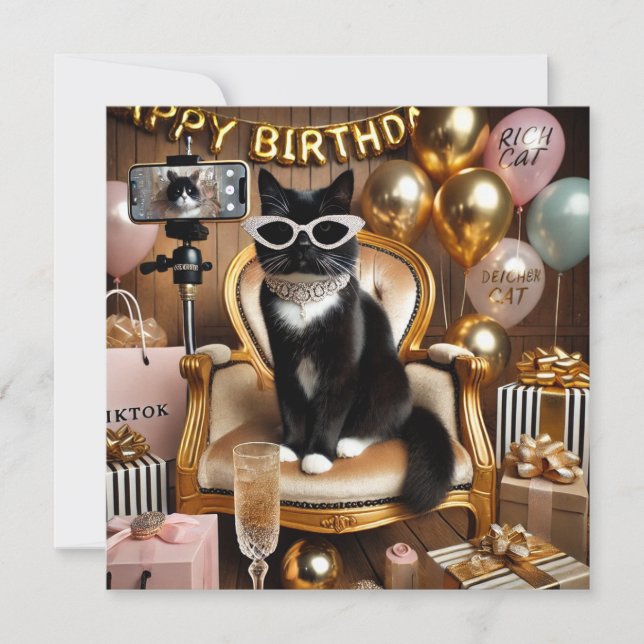 Convite de festa de mulher trabalhadora com gato  (Frente)