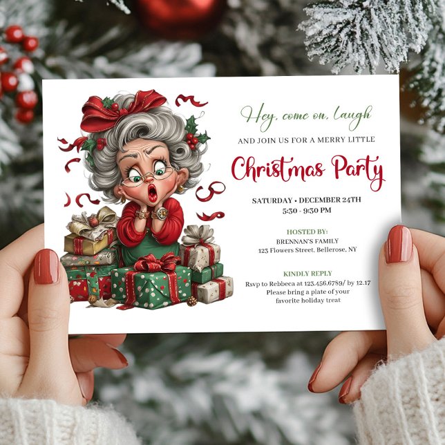 Convite de Festa de Natal Alegria da Vovó Capricho (Whimsical Granny Holiday Cheer Xmas Party Invite)