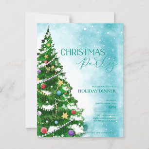 Convite de Festa de Natal Árvore Aquarela Azul