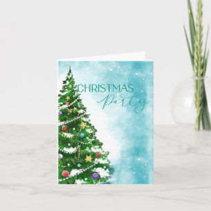 Convite de Festa de Natal Árvore Aquarela Azul
