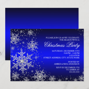 Convite de Festa de Natal Azul Brilhante Floco de 