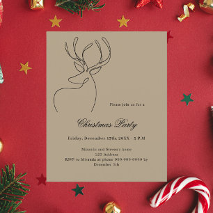 Convite de festa de Natal bege artesanato Rena