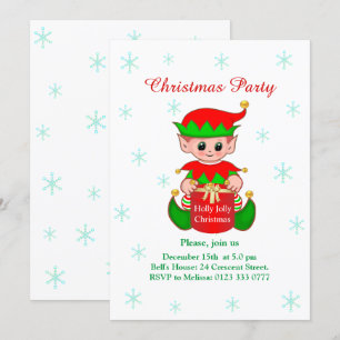 Convite de festa de Natal branco com elfo fofo