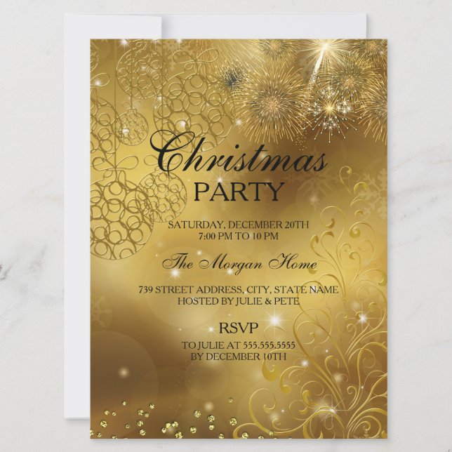 Convite de Festa de Natal Brilho Celebração Dourad (Frente)