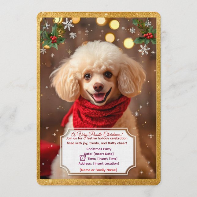 Convite de Festa de Natal Caniche Fofo (Frente)