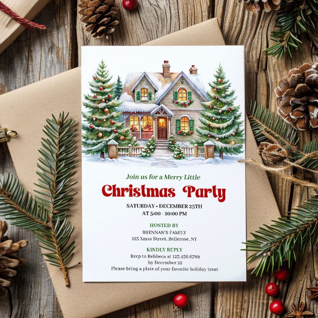 Convite de Festa de Natal Casa Caprichosa (Whimsical Christmas House Holiday Party Invitation)