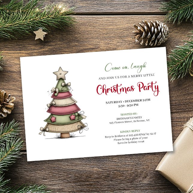 Convite de Festa de Natal Chic e Excêntrico para Á (Chic Quirky Christmas Tree Holiday Party Invite)