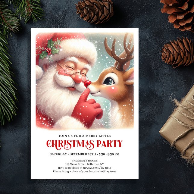 Convite de festa de Natal clássico de Papai Noel e (Classic Santa and Rudolph Xmas Party Invitation)