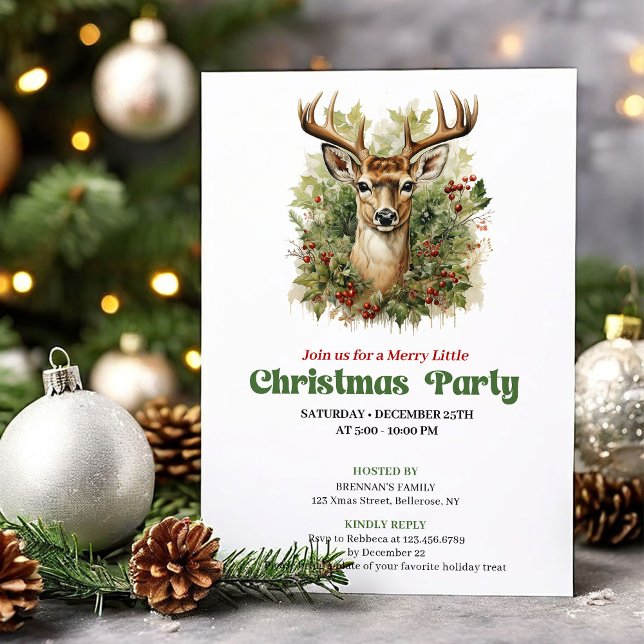 Convite de festa de Natal clássico retrô com cervo (Classic retro Christmas angel party invitation

)