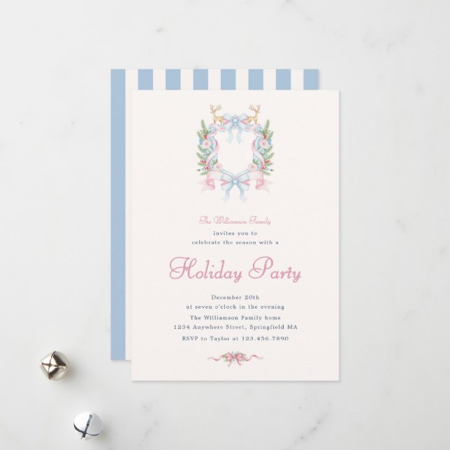 Convite de Festa de Natal com Aguarela Preppy (Frente/Verso In Situ)