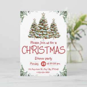 Convite de Festa de Natal com Aquarela Verde e Bra