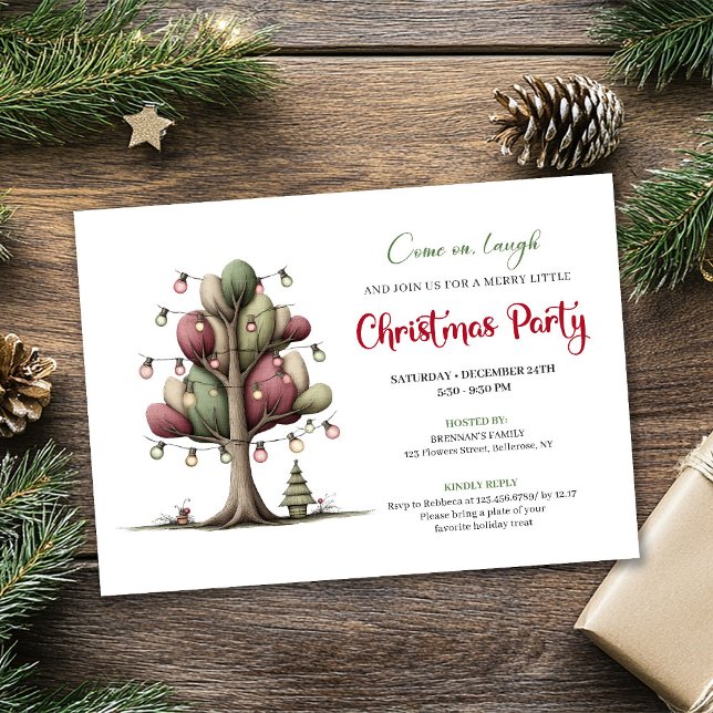 Convite de festa de Natal com árvore de desenho an (Quirky cartoon tree Christmas party invitation

)