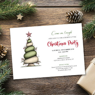Convite de festa de Natal com árvore em aquarela c