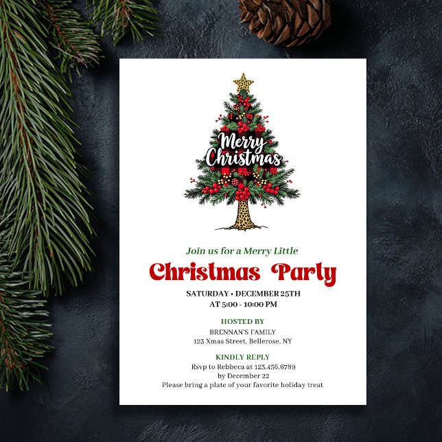 Convite de festa de Natal com árvore temática de B (Artistic Buffalo Christmas Tree Party Invitation)